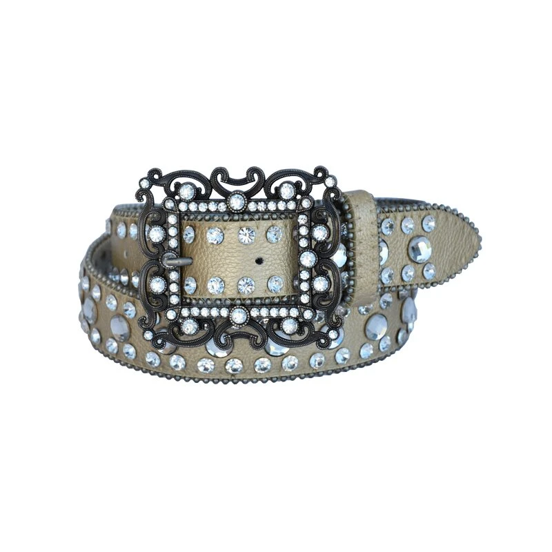 Westernwelt Damengürtel Strass Beige