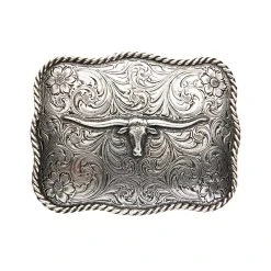 Westernwelt Buckle Longhorn Antik Rechteck
